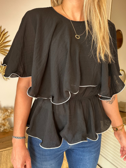 Blouse volantée Emna Noir