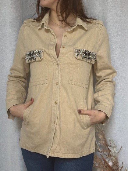 Veste sur chemise strass Ellie Beige