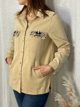 Veste sur chemise strass Ellie Beige