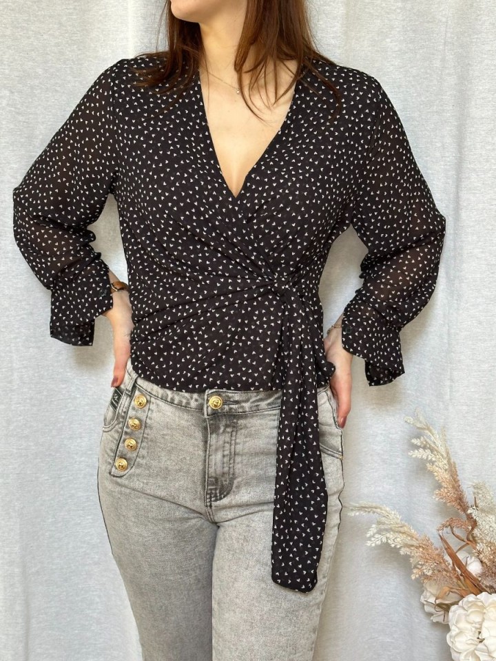 Blouse Cache-Cœur Doria Noir