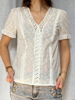 Blouse avec brodrerie anglaise Olga Blanc