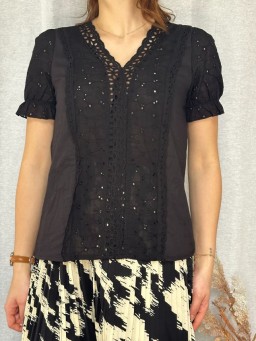 Blouse avec broderie anglaise Olga Noir