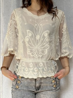 Top brodé bohème Zola Beige