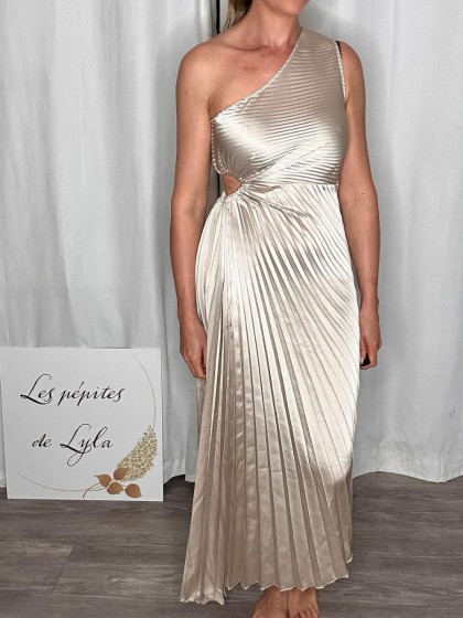 Robe longue plissée Cassie Beige